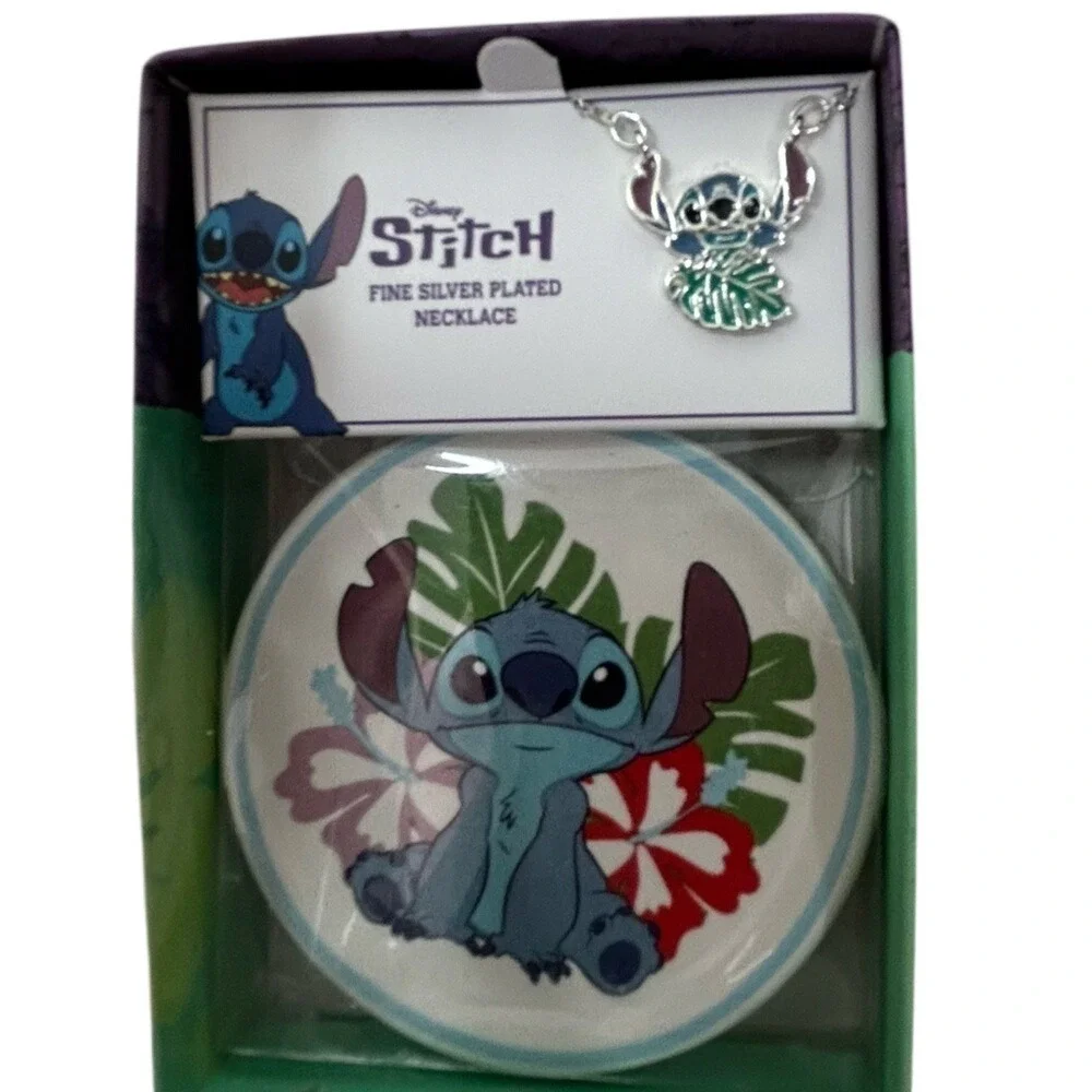 Disney‎ Lilo & Stitch Fine Silver Plated Necklace and Trinket Dish Gift Set NEW